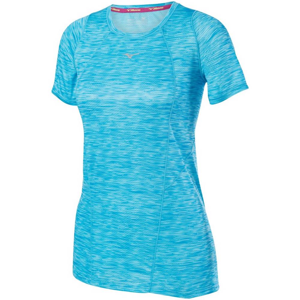 Mizuno Women's Alpha Vent Running T-Shirts Blue Turquoise (421661-JKH)